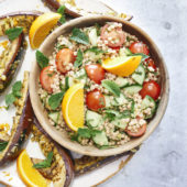 Recept: parelcouscoussalade met gegrilde aubergine
