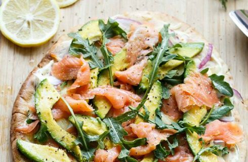 Smoked salmon avocado pizza