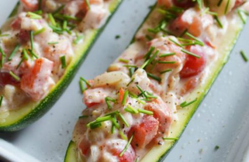 Gevulde courgette met zalm en geitenkaas